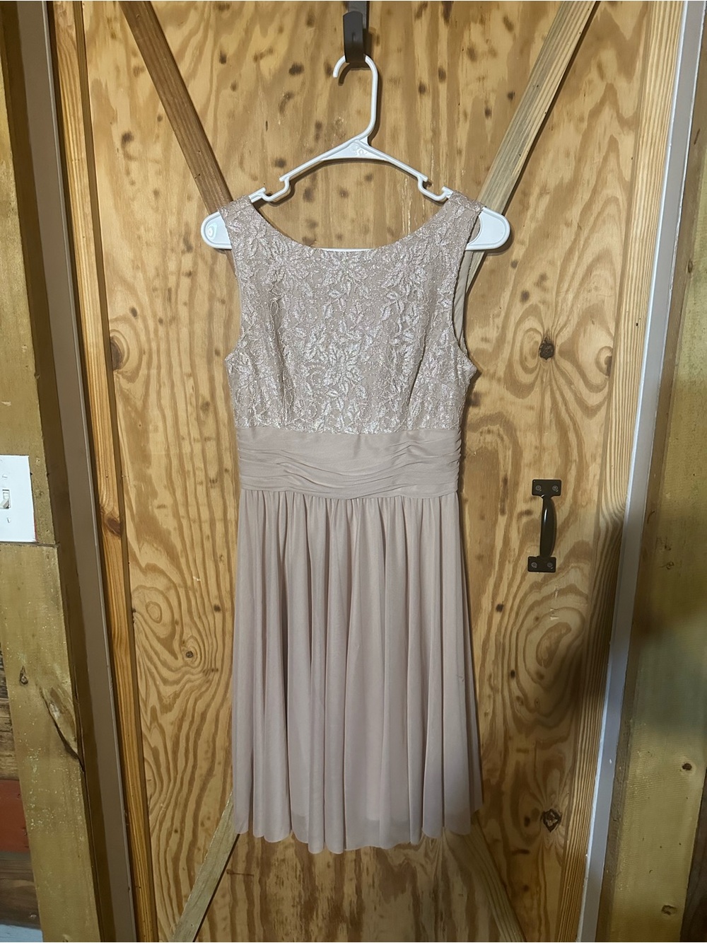 Sleeveless Lace Bodice Chiffon Skirt Dress in Blush
